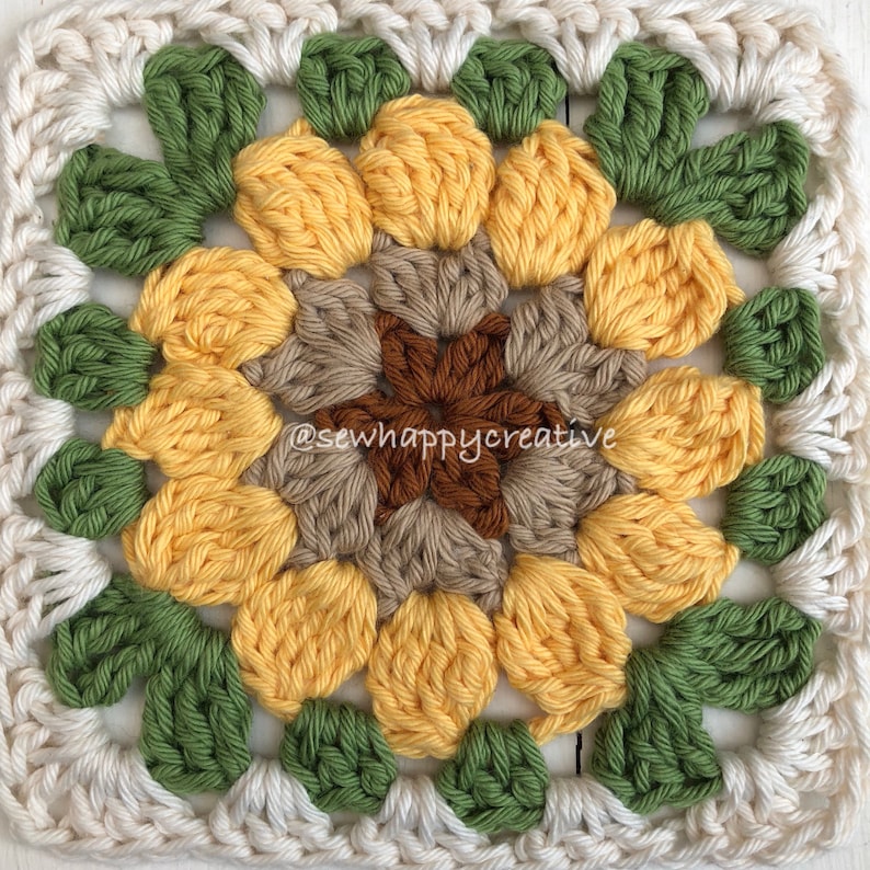 Sunflower Granny Square Crochet Pattern, Motif for Blankets ,crochet Pattern, SewHappyCreative, pdf pattern, instant download photo tutorial image 2