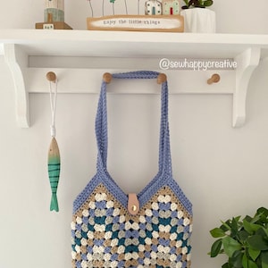Granny Square Crochet Pattern, Beach Bag, crochet bag Pattern, Market Bag, SewHappyCreative, pdf pattern,instant dowload, photo tutorial