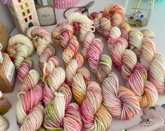 Hand Dyed  Yarn, DK Mini Skeins,  Autumn Spritz merino  blend knitting, crochet SewHappyCreative