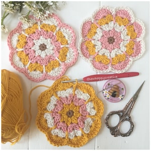 Virkmönster: Blomunderlägg i mandala-stil (PDF-mönster) Digital nedladdning SewHappyCreative