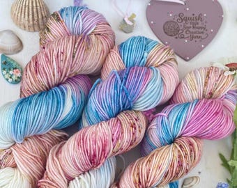 Hand Dyed Yarn DK:  Merino Blend, Knitting,Crochet, Bright Button, SewHappyCreative