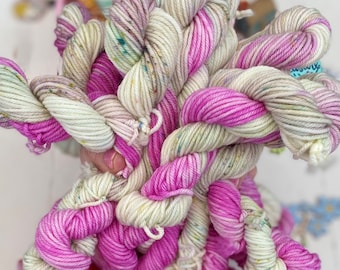 Hand Dyed Yarn DK, 3 mini skeins Super wash Merino, Raspberry Dream ideal for Knitting,Crochet Yarn, SewHappyCreative