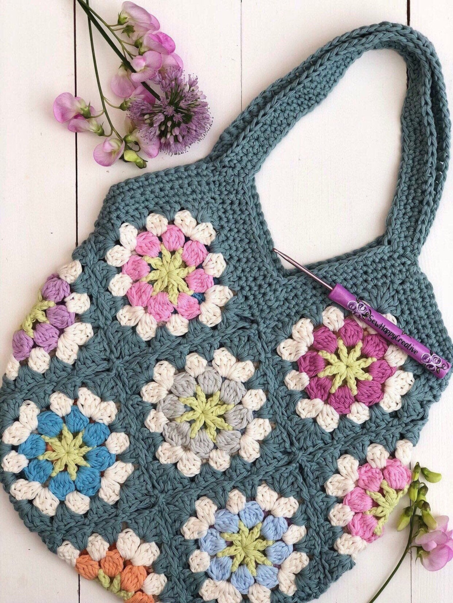 Flower Festival Bag Granny Square Crochet Patternbeach Bag | Etsy