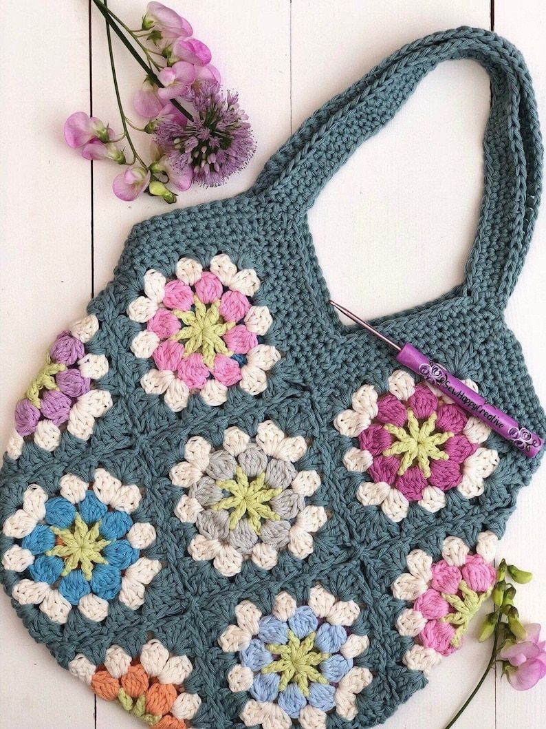 Flower Festival Bag, Granny Square Crochet Pattern,Beach Bag, crochet Pattern, SewHappyCreative, pdf pattern, instant dowload,photo tutorial image 6