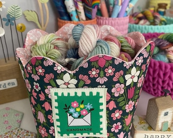 Fabric Basket:Hand Dyed Yarn DK micro skeins Liberty cotton Fabric Knitting Crochet SewHappyCreative