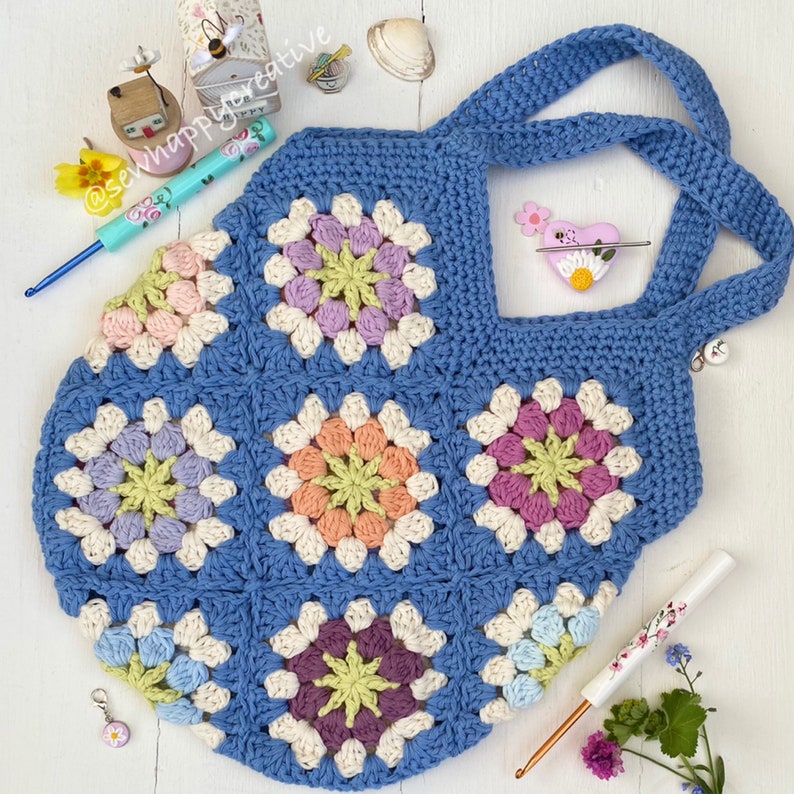 Flower Festival Bag, Granny Square Crochet Pattern,Beach Bag, crochet Pattern, SewHappyCreative, pdf pattern, instant dowload,photo tutorial image 10
