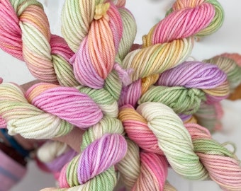 Hand Dyed Yarn DK, 3 mini skeins Super wash Merino, Cottage Garden for Knitting,Crochet Yarn, Indie Dyer, SewHappyCreative