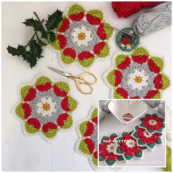 Crochet Coasters Pattern PDF Crochet Coaster Handmade Coaster Home Deco I  Christmas Gift 