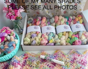 Hand Dyed Yarn DK Bundle  : Merino Blend, Crochet, Knitting SewHappycreative