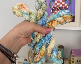 Hand Dyed  Yarn, DK Mini Skeins, Sky Blue  blend knitting, crochet SewHappyCreative