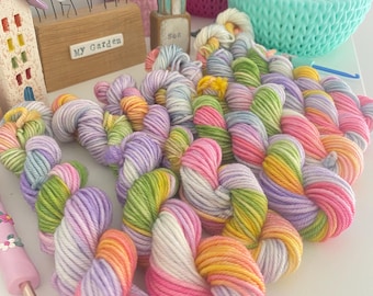 Hand Dyed  Yarn, DK Mini Skeins,Bubbles blend knitting, crochet SewHappyCreative