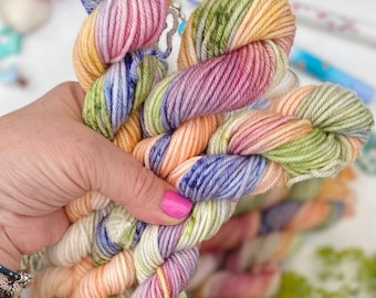 Hand Dyed  Yarn, DK Mini Skeins,Meadow Pop, blend knitting, crochet SewHappyCreative