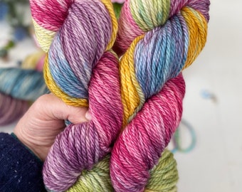 Hand Dyed Yarn Chunky, Vintage Rainbow 100grams,Superwash Merino, Knitting, Crochet Yarn, indie dyer Birthday present sewhappycreative