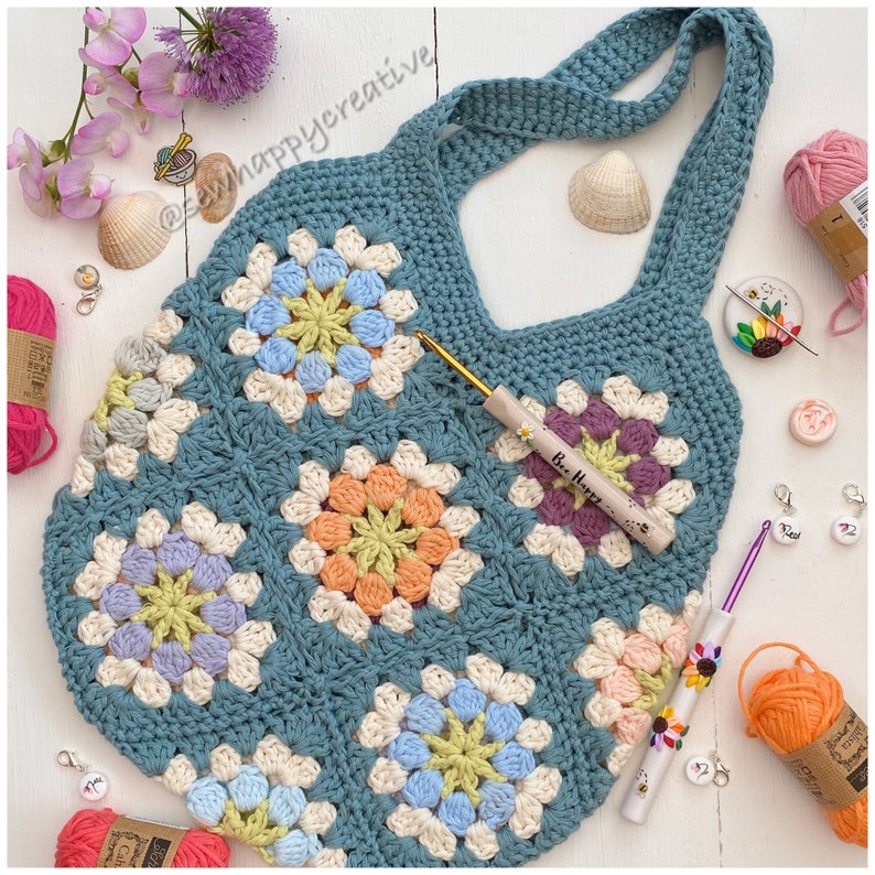 Flower Festival Bag, Granny Square Crochet Pattern,Beach Bag, crochet Pattern, SewHappyCreative, pdf pattern, instant dowload,photo tutorial image 1