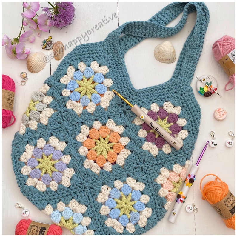Flower Festival Bag Granny Square Crochet PatternBeach Bag image 0