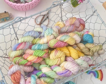 Hand Dyed Yarn Lucky Dip skeins : Superwash Merino DK Mini Skeins DK yarn SewHappycreative