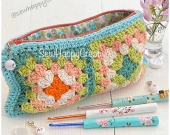 Modèle carré grand-mère au crochet, pochette à fermeture éclair, sac au crochet, pochette de mercerie, modèle de sac à main au crochet, téléchargement immédiat du modèle pdf, tutoriel photo