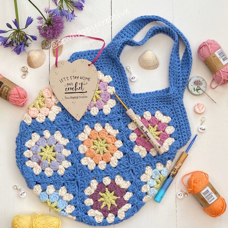 SewHappyCreative pdf pattern crochet Pattern Granny Square Crochet Pattern,Beach Bag instant dowload,photo tutorial Flower Festival Bag