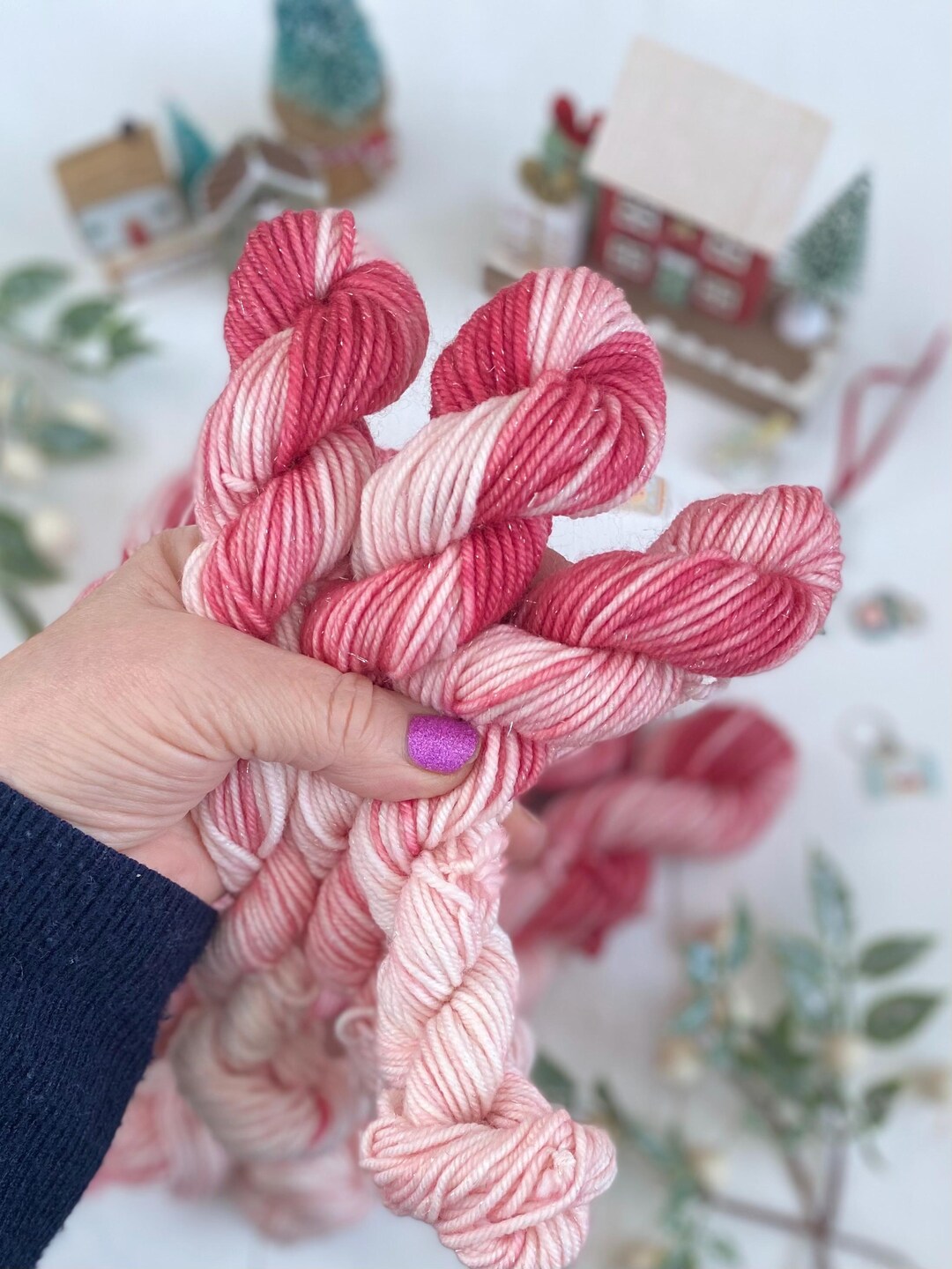 Hand Dyed Yarn Dk:sparkling Candy Cane 20gram Sparkle Mini Skein Super ...