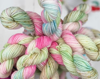 Hand Dyed Yarn DK, 3 mini skeins Super wash Merino, Daisy Blush, indie dyer,ideal for Knitting,Crochet Yarn, SewHappyCreative