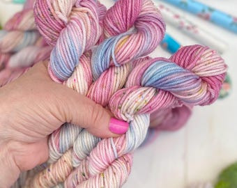 Hand Dyed  Yarn, DK Mini Skeins,Little flower blend knitting, crochet SewHappyCreative
