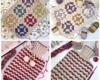 2 Granny Square Crochet Patterns, Hot Water Bottle Cover Pattern, Crochet Pattern,Instant Download PDF Crochet Pattern, Photo Tutorial.