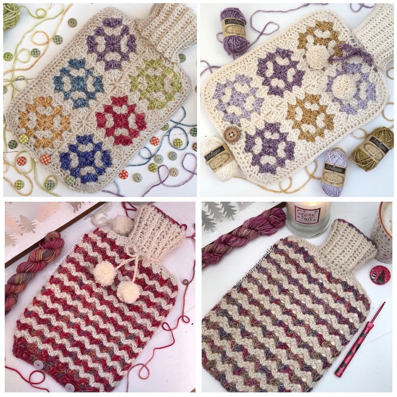 2 Granny Square Crochet Patterns Hot Water Bottle Cover Etsy