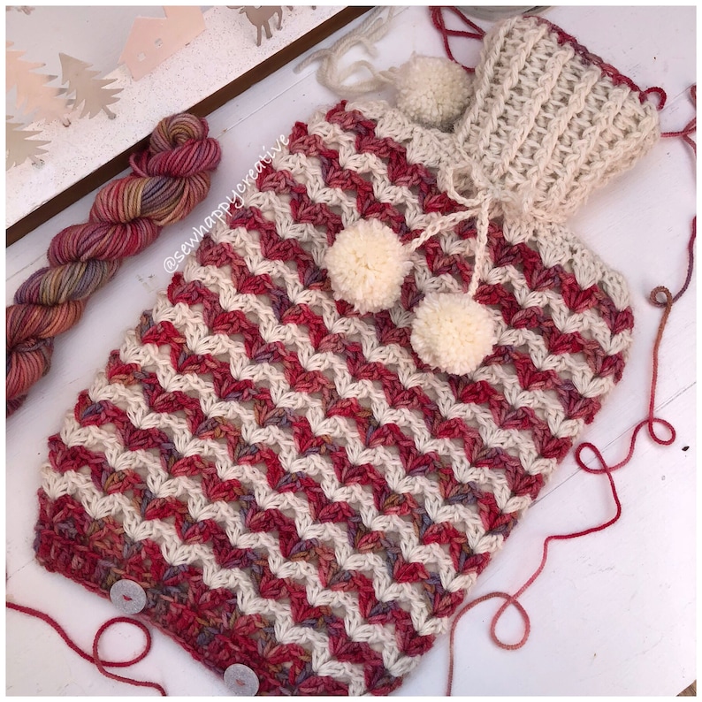 Crochet Pattern, Hot Water Bottle Cover Pattern, Snow Fall Hot Water Bottle Pattern,Instant Download PDF Crochet Pattern, Photo Tutorial. image 1