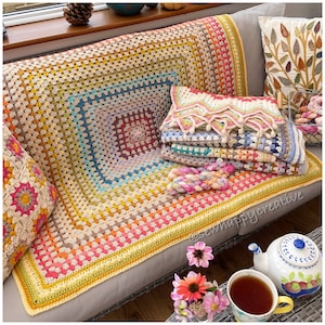 Granny Square Pattern Crochet Blanket Pattern, Crochet Throw, crochet Blanket Autumn Bright, SewHappyCreative, pdf pattern, instant download