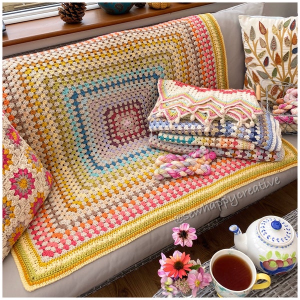 Granny Square Crochet Blanket Pattern: Autumn Bright Throw (PDF Pattern) SewHappyCreative digital.