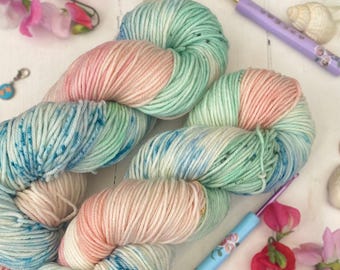 Hand Dyed Yarn DK:  Merino Blend, Knitting,Crochet, Coral Beach , SewHappyCreative