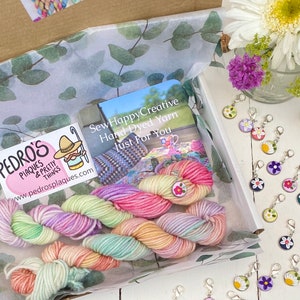 Hand Dyed Yarn DK Merino Blend  Mini Skeins, Knitting Crochet Gift Stitch Marker,SewHappyCreative