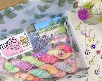 Hand Dyed Yarn DK Merino Blend  Mini Skeins, Knitting Crochet Gift Stitch Marker,SewHappyCreative