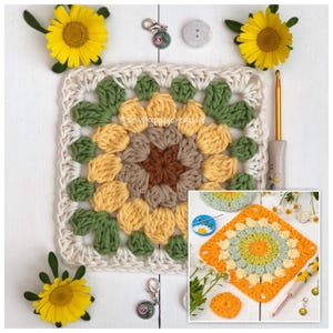 Sunflower & Sunburst Granny Square Crochet Patterns (PDF Pattern SewHappyCreative