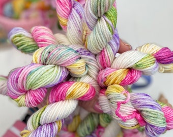 Hand Dyed Yarn DK, 3 mini skeins Super wash Merino,Oopsy Daisy ideal for Knitting,Crochet Yarn, SewHappyCreative