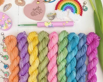Hand Dyed Yarn bundle Rainbow :DK micro skeins, Campervan, Merino blend  Knitting,  Crochet ,SewHappyCreative