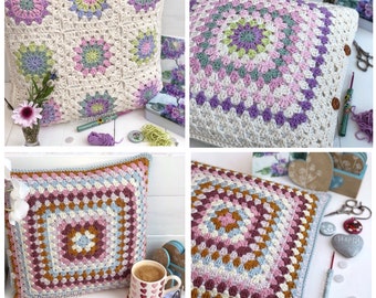 2 Granny Square Crochet Patterns, Granny Square Pattern, Crochet Pillow ,Vintage inspired Instand Download PDF Pattern, PDF Crochet Tutorial