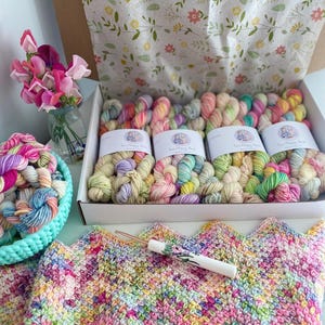 Hand Dyed Yarn DK Bundle  : Merino Blend, Crochet, Knitting SewHappycreative