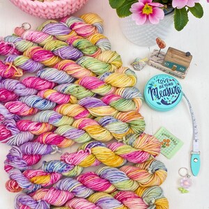 Hand Dyed Yarn DK, 3 mini skeins Super wash Merino, Rainbow Drops   ideal for Knitting,Crochet Yarn, SewHappyCreative