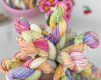 Hand Dyed Yarn DK, 3 mini skeins Super wash Merino, Flower Shop  ideal for Knitting,Crochet Yarn, SewHappyCreative