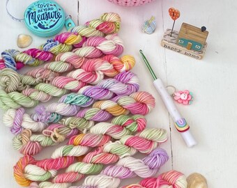 Pop of colour , Hand Dyed Yarn 10gram set of 2x  lucky dip micro skeins  DK Superwash Merino, Knitting and Crochet Yarn.