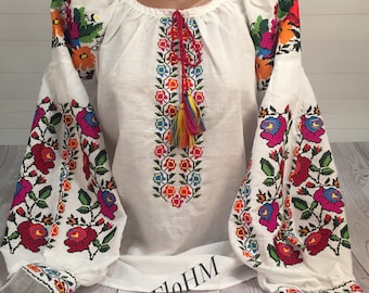 Vyshyvanka Oekraïense geborduurde blouse traditioneel damesshirt wit linnen boer Ethno Folk