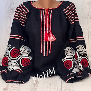 Ukrainian Vyshyvanka Ukrainian Embroidered Blue Blouse Romanian Shirt Boho Ethno Folk Linen Blouse Gift For Her