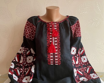 Oekraïense Vyshyvanka Oekraïens geborduurd blouseshirt Oekraïne Boho Folk traditionele linnen boerblouse