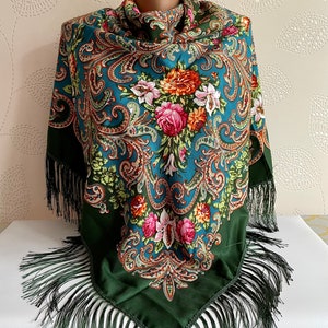 Traditional Ukrainian Shawl Hustka Lightweight Wrap Floral Foulard Platok Babushka Gift For Her
