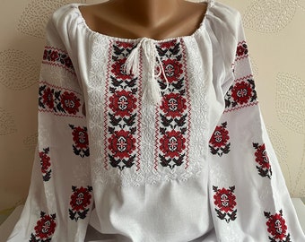 Oekraïense Vyshyvanka Oekraïense geborduurde blouse Roemeense Boho katoen witte zonnebloem Folk Ethno cadeau voor haar