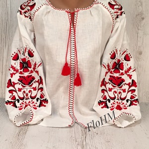 Embroidered Blouse Ukrainian Romanian Vyshyvanka Peasant Folk Ethno Tradational Slavic White Embroidery Shirt
