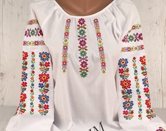 Oekraïense Vyshyvanka Oekraïense geborduurde blouse Roemeens shirt Boho witte katoenen folk Ethno blouse
