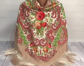 Oekraïense sjaal grote traditionele Oekraïense sjaal Hustka wollen sjaal Chale Foulard Floral Slavische cadeau voor haar