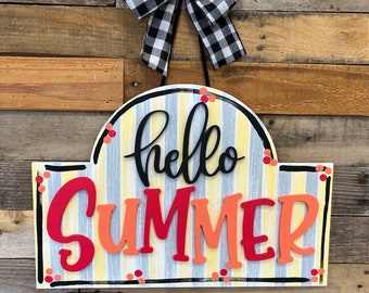 Hello Summer Door Hanger | Hello Summer Sign | Summer Door Hanger | Street Sign Door Hanger | Summer Decor | Front Door Decor | Hello Summer